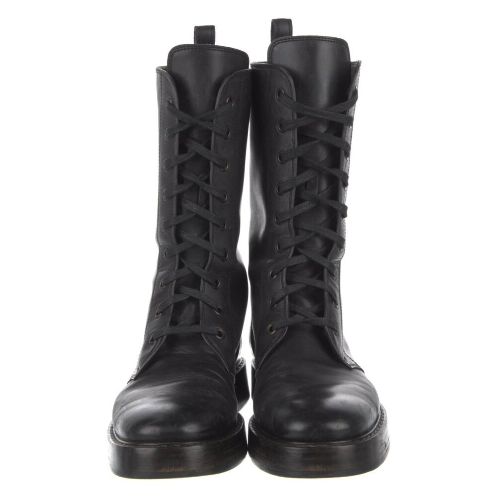 Bottega Veneta Lace-Up Mid-Calf Combat Boots | Black | Size EU 37 US 7